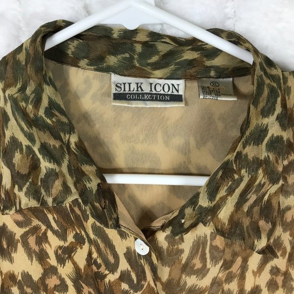 Silk Icon XL Women 100% Silk Leopard Print short sleeves - Picture 3 of 9